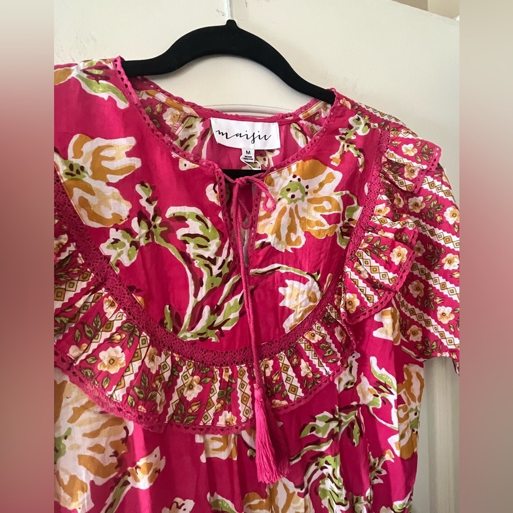 Maisie Designer Vibrant Pink Cotton Mini Dress Women’s Size Medium - Picture 5 of 15